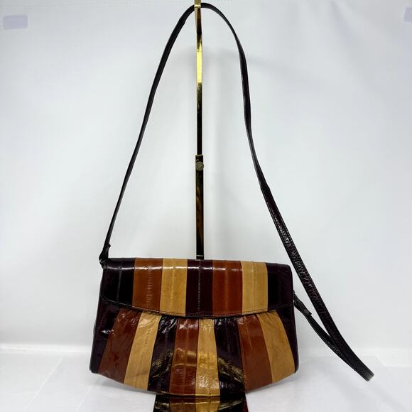 Vintage Genuine Eelskin Leather Patchwork Shoulder Bag Handmade Korea